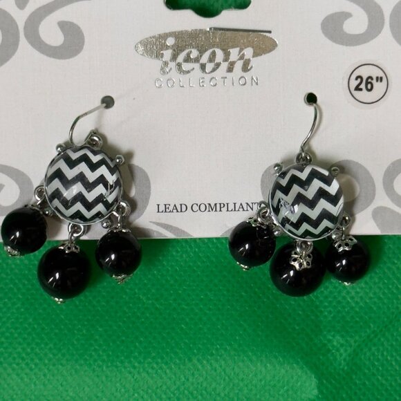 Black & White Chevron Necklace & Earrings Set By Icon Collection - Picture 11 of 16